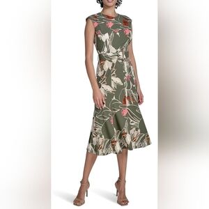 Calvin Klein Olive Floral A-Line Skirt